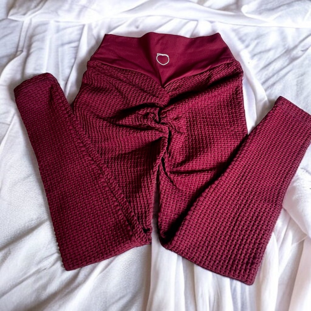 Peachybunz Women Burgundy Red Scrunch Butt Detail Anticellulite Leggings Size S